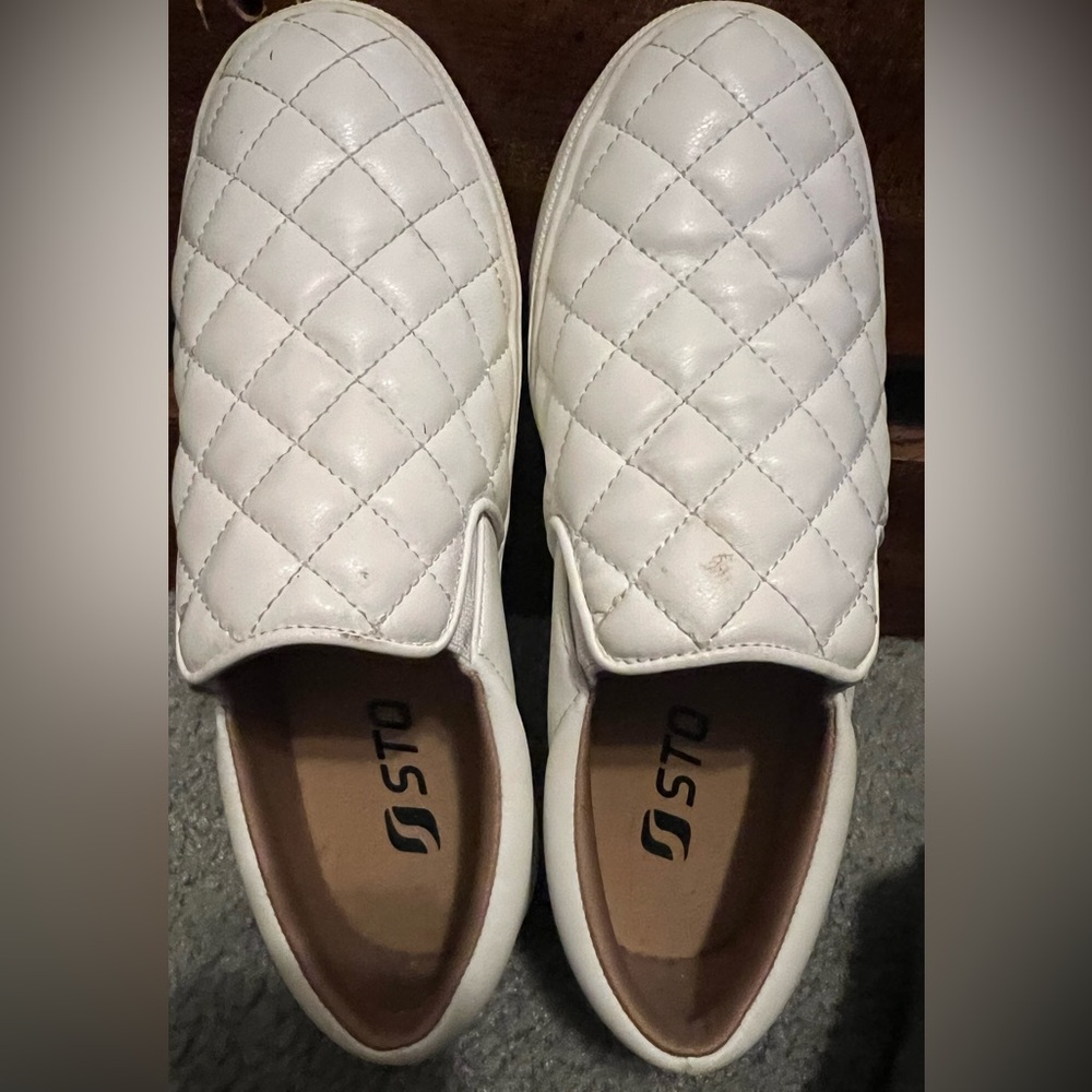 White Quilted Slip-On Shoes